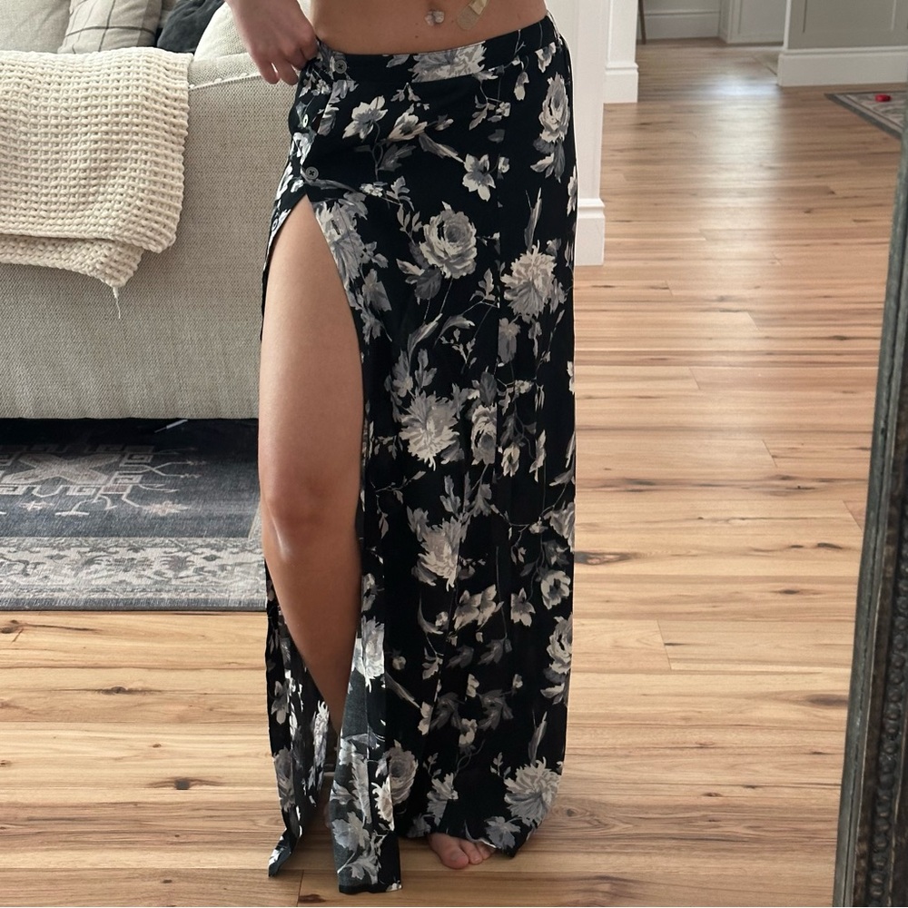Floral Black and White Maxi Skirt